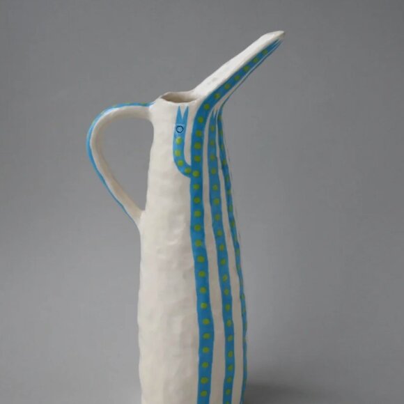 SALE NWT Andrew Ludick Blue & Green bird Jug Anthropologie Handmade Earthenware - Picture 4 of 11